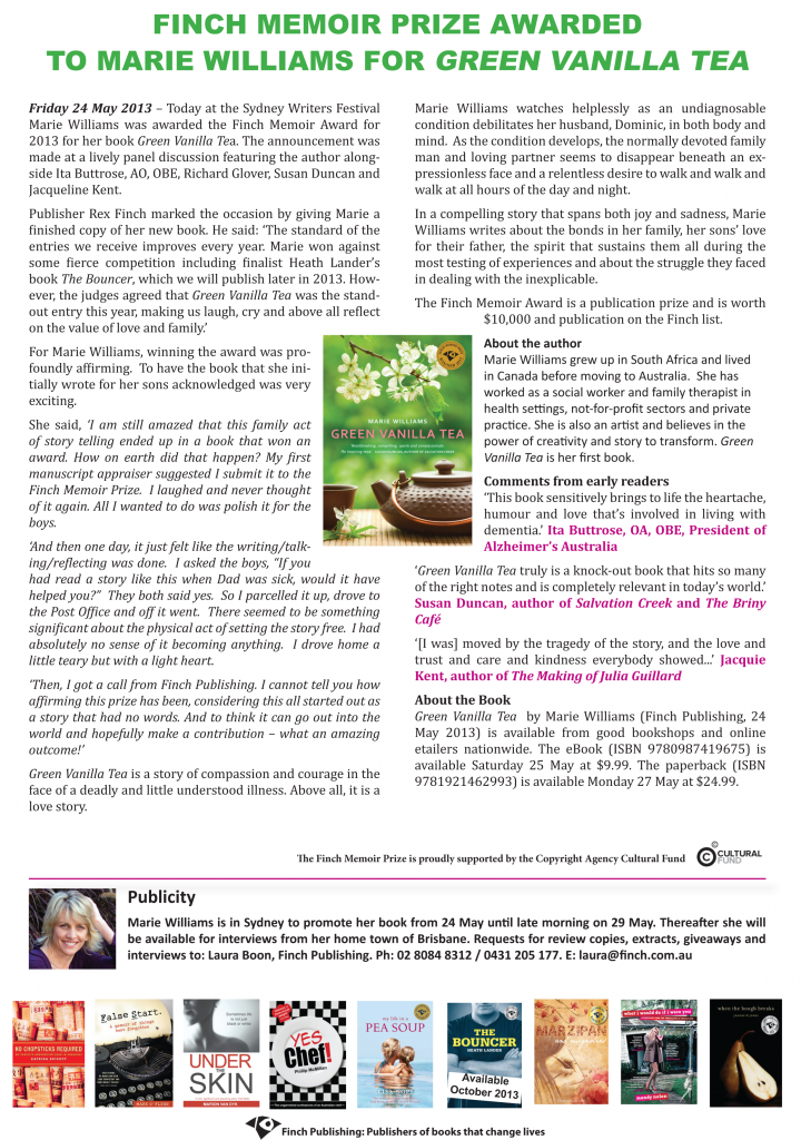 Finch Memoir Prize 2013 press release final